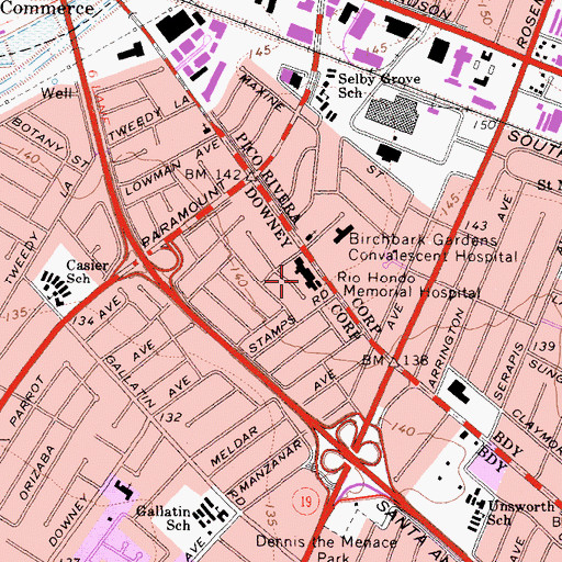 Topographic Map of Rio Hondo Memorial Hospital, CA