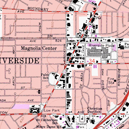 Topographic Map of Riverside, CA