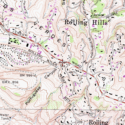 Topographic Map of Rolling Hills, CA