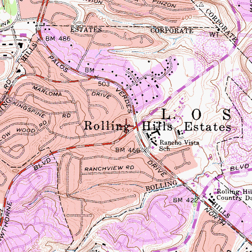 Topographic Map of Rolling Hills Estates, CA