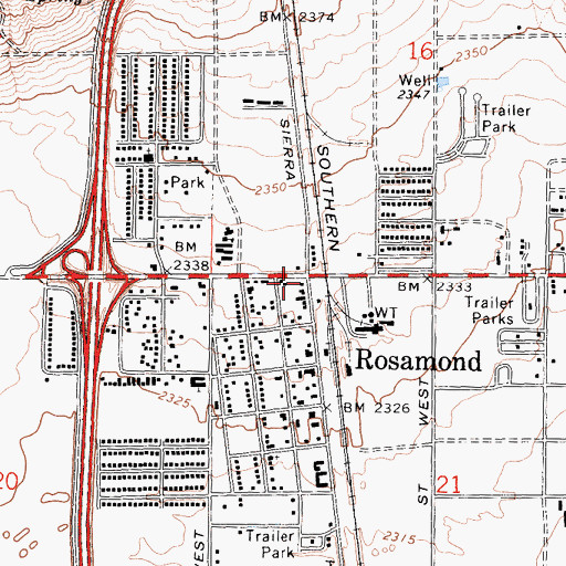 Topographic Map of Rosamond, CA