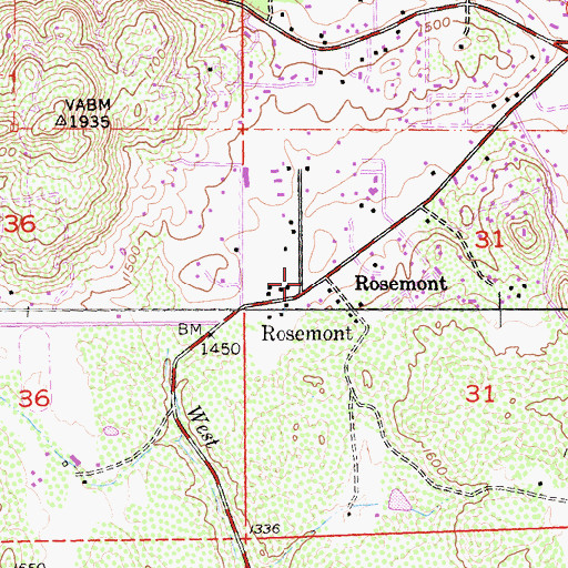 Topographic Map of Rosemont, CA
