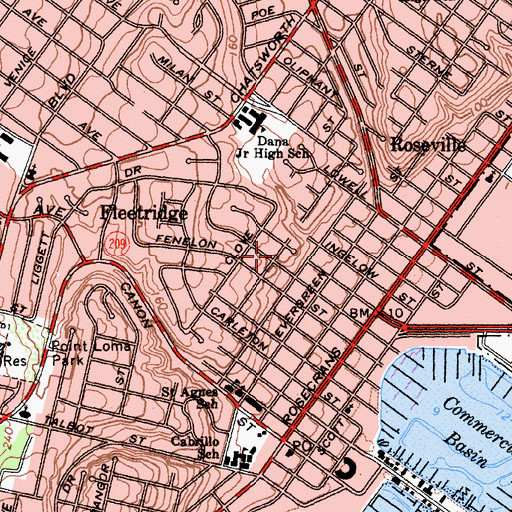 Topographic Map of Roseville, CA