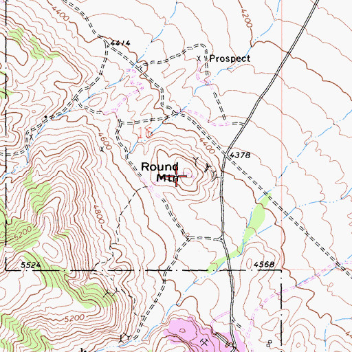 Topographic Map of Round Mountain, CA