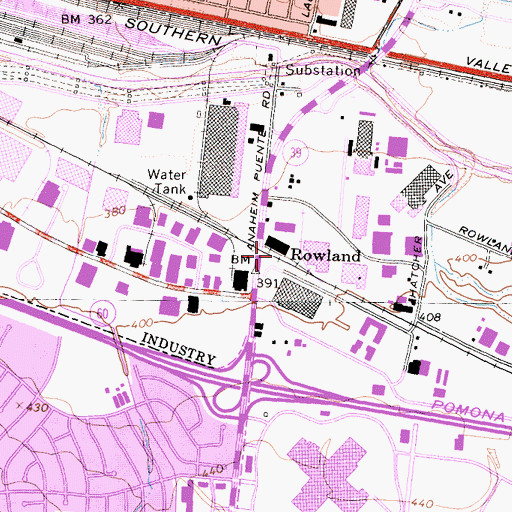 Topographic Map of Rowland, CA