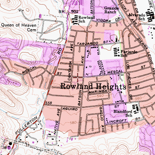 Topographic Map of Rowland Heights, CA