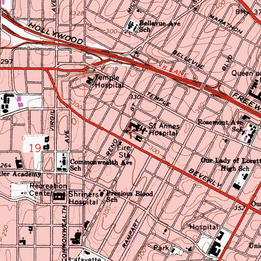 Topographic Map of Saint Annes Hospital, CA