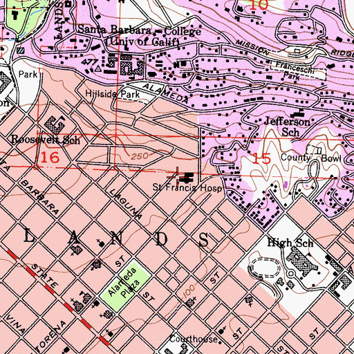 Topographic Map of Saint Francis Medical Center, CA
