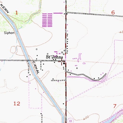 Topographic Map of Saint Johns, CA