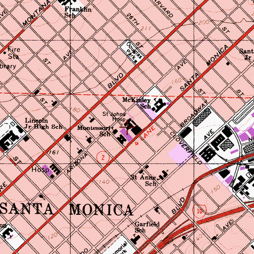 Topographic Map of Saint Johns Health Center, CA
