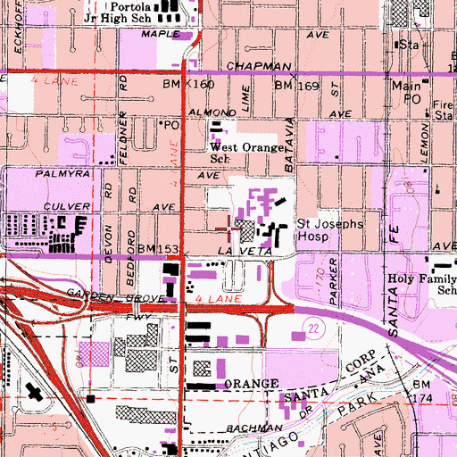 Topographic Map of Saint Joseph Hospital, CA