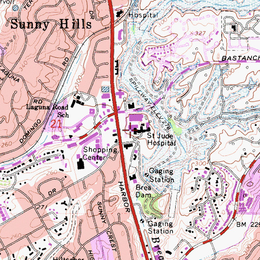 Topographic Map of Saint Jude Medical Center, CA