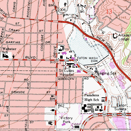 Topographic Map of Saint Luke Medical Center, CA