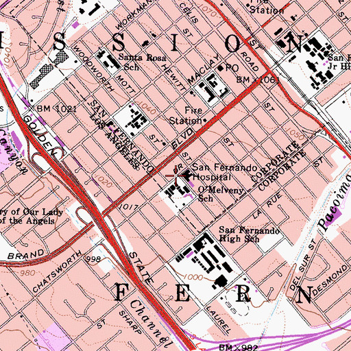 Topographic Map of Mission Community Hospital, CA