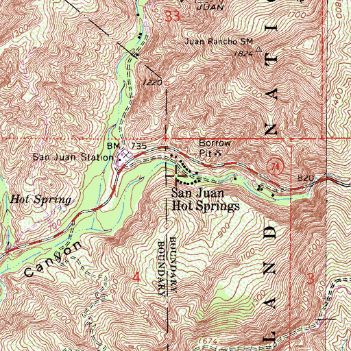 Topographic Map of San Juan Hot Springs, CA