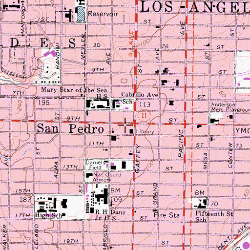 Topographic Map of San Pedro, CA