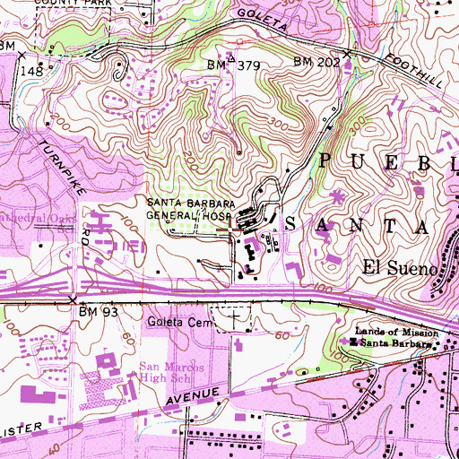 Topographic Map of Santa Barbara Health Care Medical Center, CA