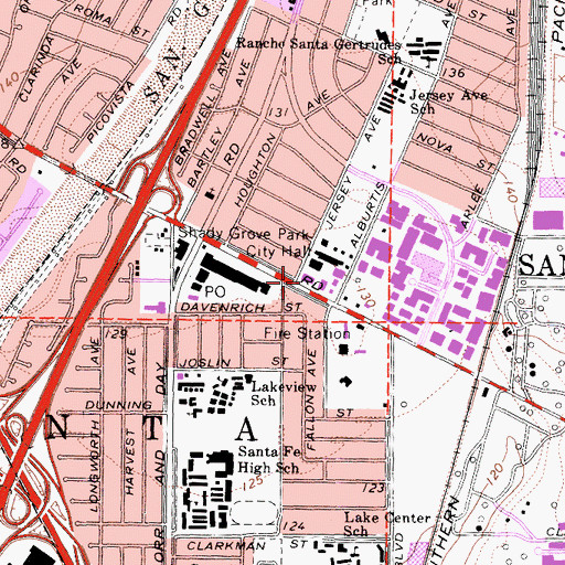 Topographic Map of Santa Fe Springs, CA