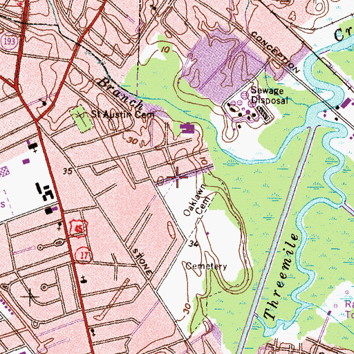 Topographic Map of First Baptist Church, AL