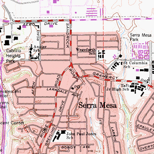 Topographic Map of Serra Mesa, CA