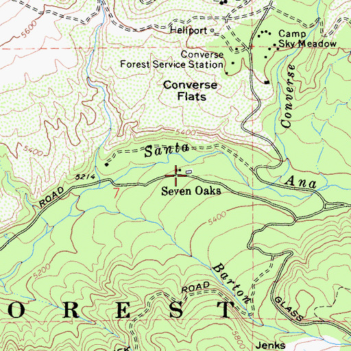 Topographic Map of Seven Oaks, CA