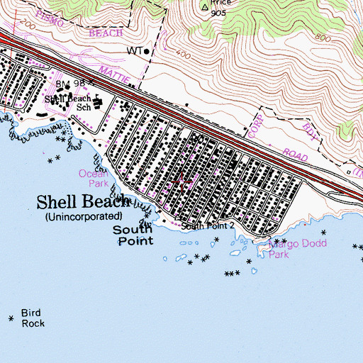 Topographic Map of Shell Beach, CA