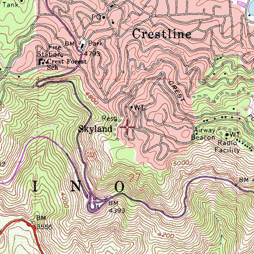 Topographic Map of Skyland, CA
