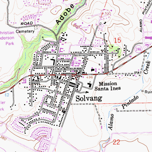 Topographic Map of Solvang, CA