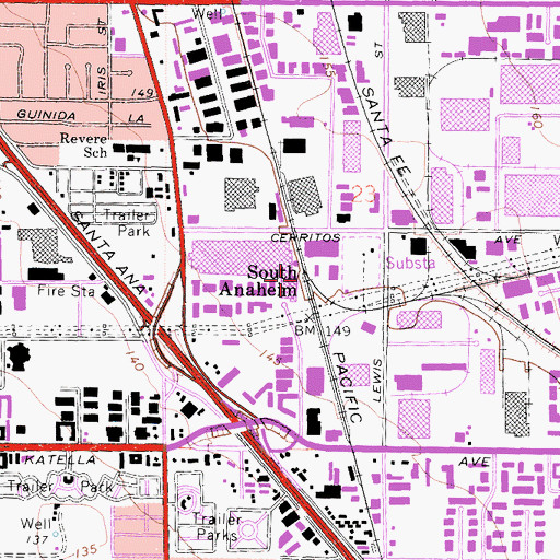 Topographic Map of South Anaheim, CA