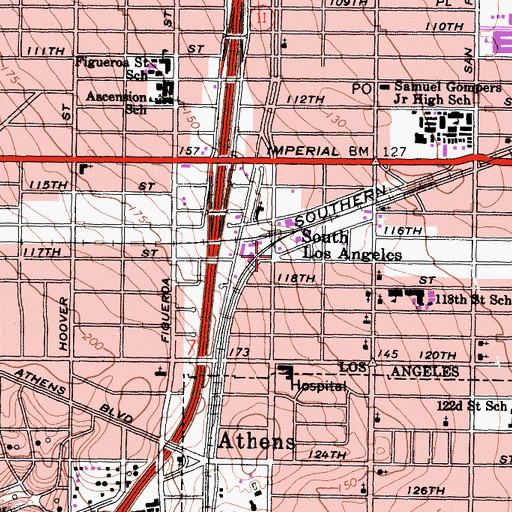 Topographic Map of South Los Angeles, CA