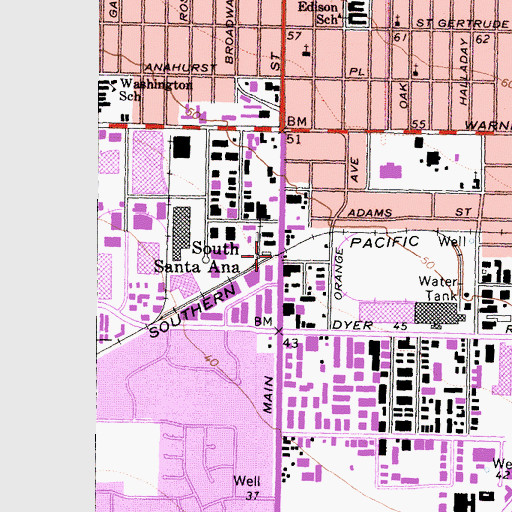 Topographic Map of South Santa Ana, CA