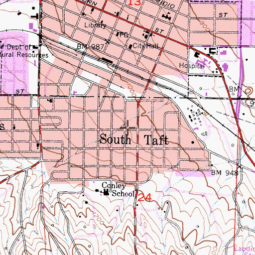 Topographic Map of South Taft, CA
