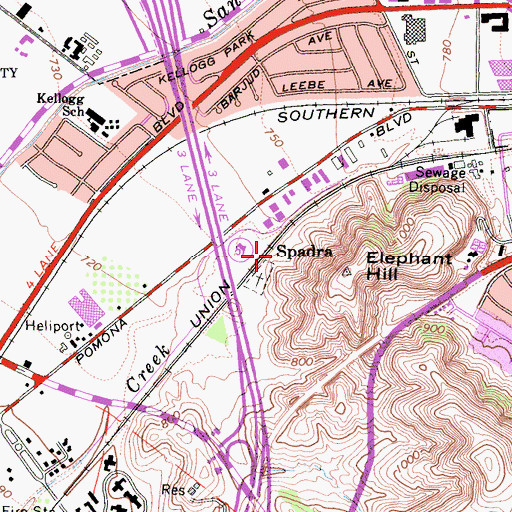Topographic Map of Spadra, CA