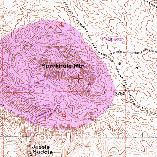 Topographic Map of Sparkhule Mountain, CA
