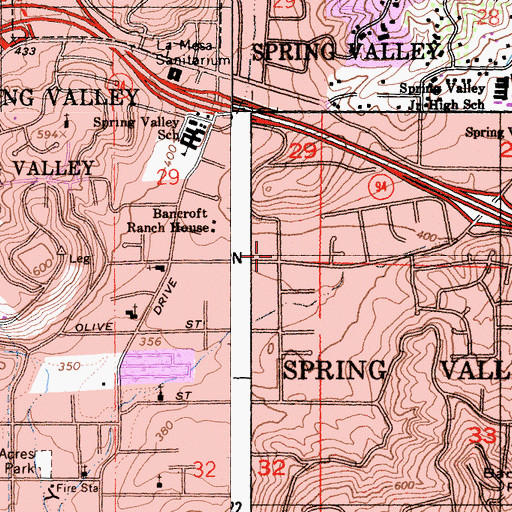 Topographic Map of Spring Valley, CA