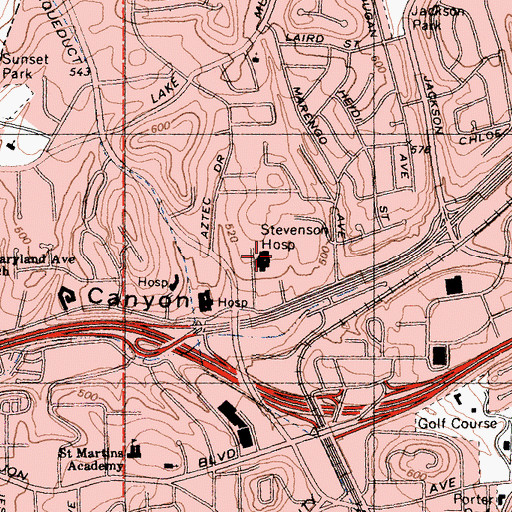 Topographic Map of Stevenson Hospital, CA