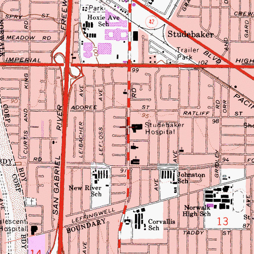 Topographic Map of Coast Plaza Doctors Hospital, CA