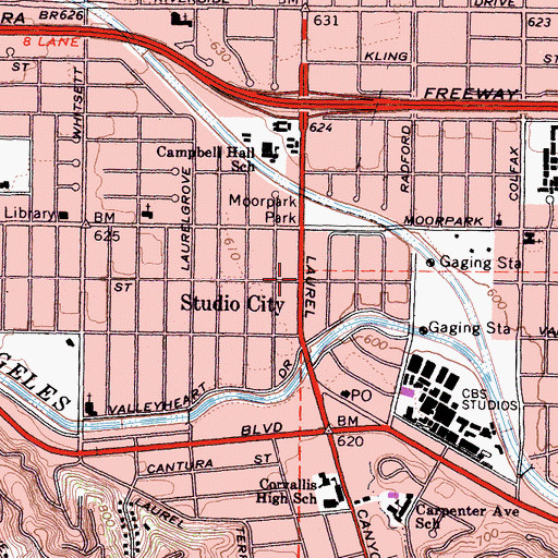Topographic Map of Studio City, CA