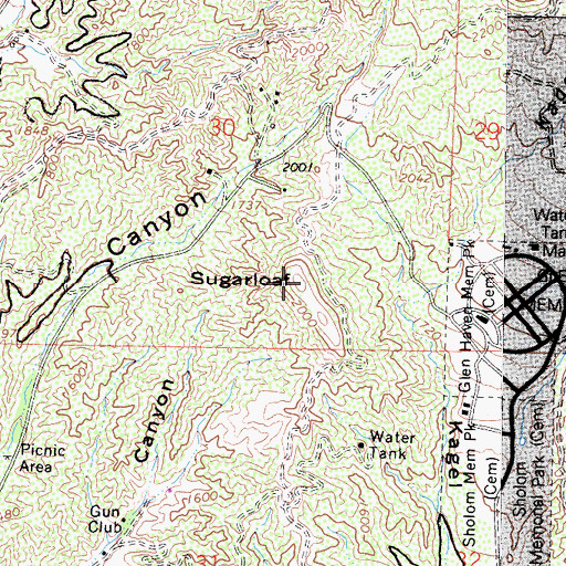Topographic Map of Sugarloaf, CA