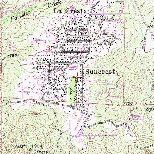 Topographic Map of Suncrest, CA