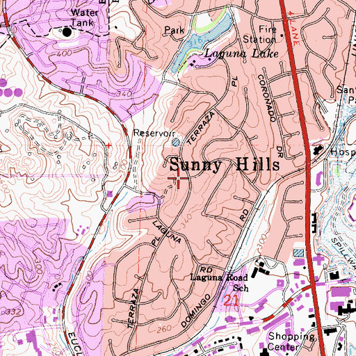 Topographic Map of Sunny Hills, CA