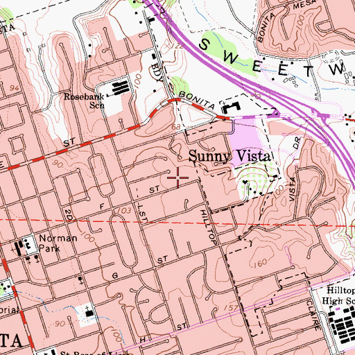 Topographic Map of Sunny Vista, CA