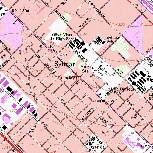 Topographic Map of Sylmar, CA