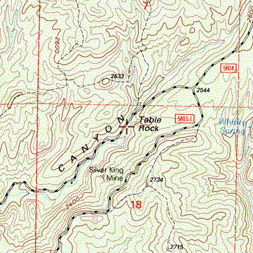 Topographic Map of Table Rock, CA