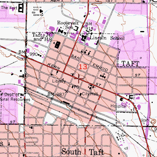 Topographic Map of Taft, CA