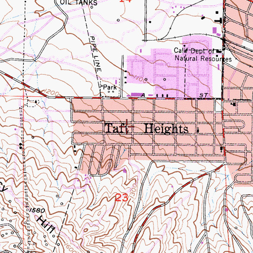 Topographic Map of Taft Heights, CA