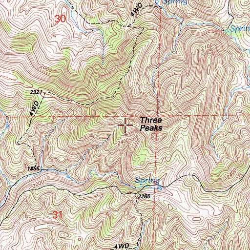 Topographic Map of Three Peaks, CA