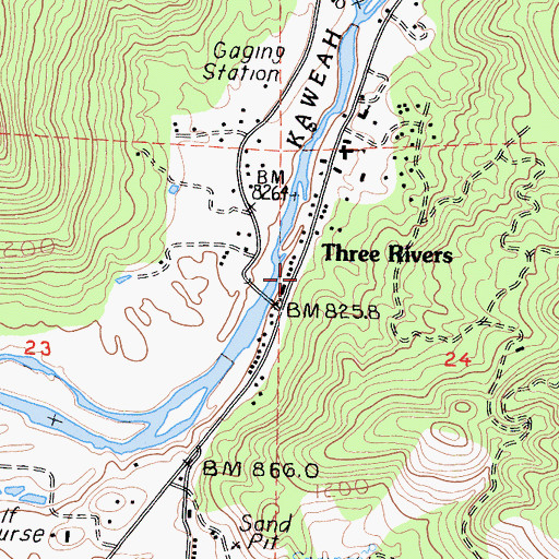 Topographic Map of Three Rivers, CA