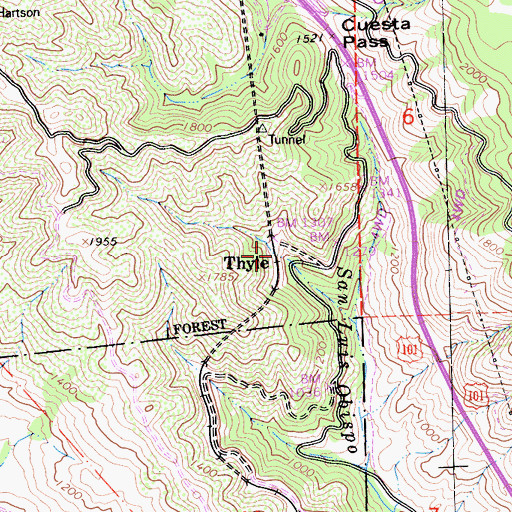 Topographic Map of Thyle, CA