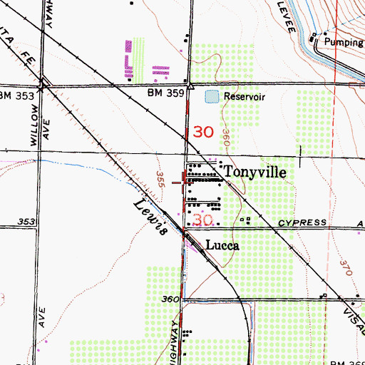 Topographic Map of Tonyville, CA